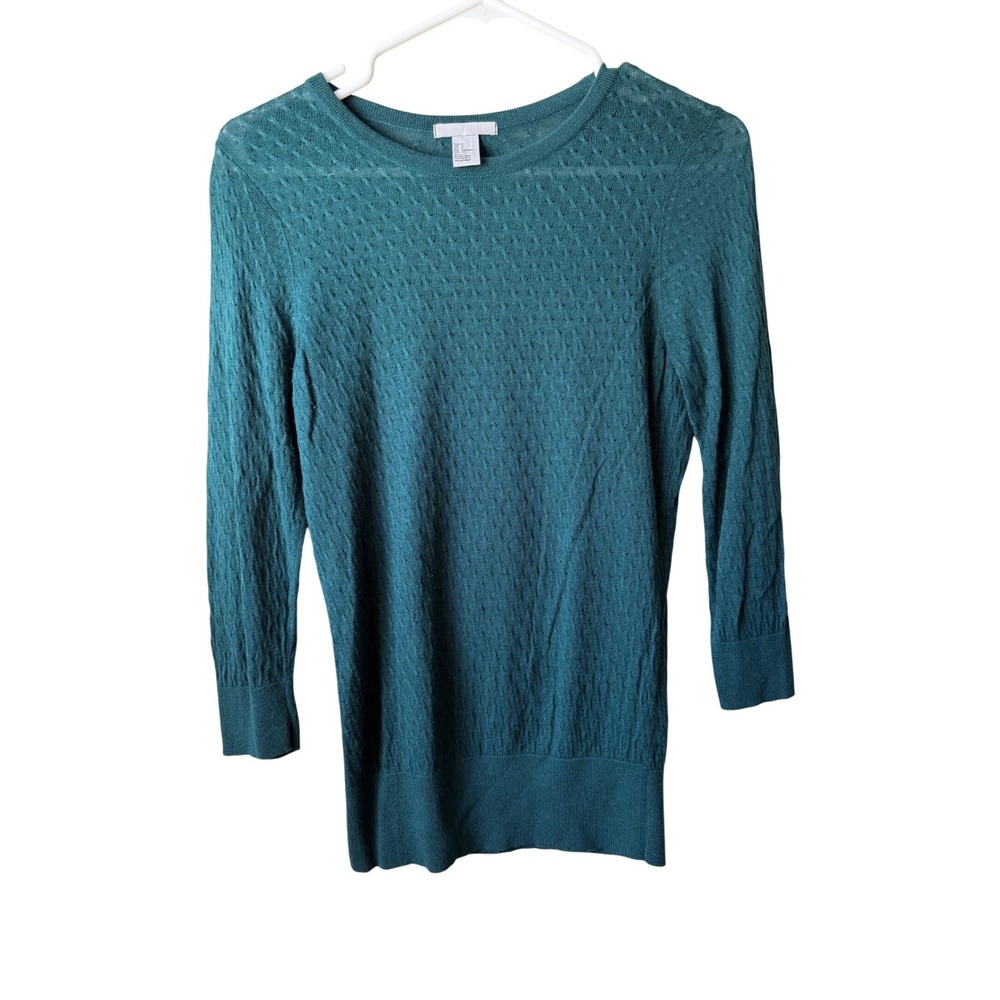 H&M Teal Green Pointelle Knit Crewneck Sweater Size‎ Small